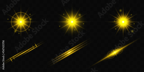 Line, star shiny golden light effect vector illustration