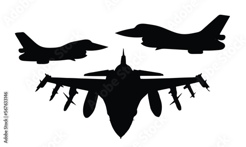 illustration Jet Fighter Airplane Silhouette Icon Set Black Colorn of airplane photo