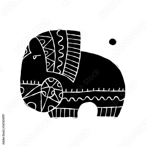 Elephant design, black silhouette isolated on white