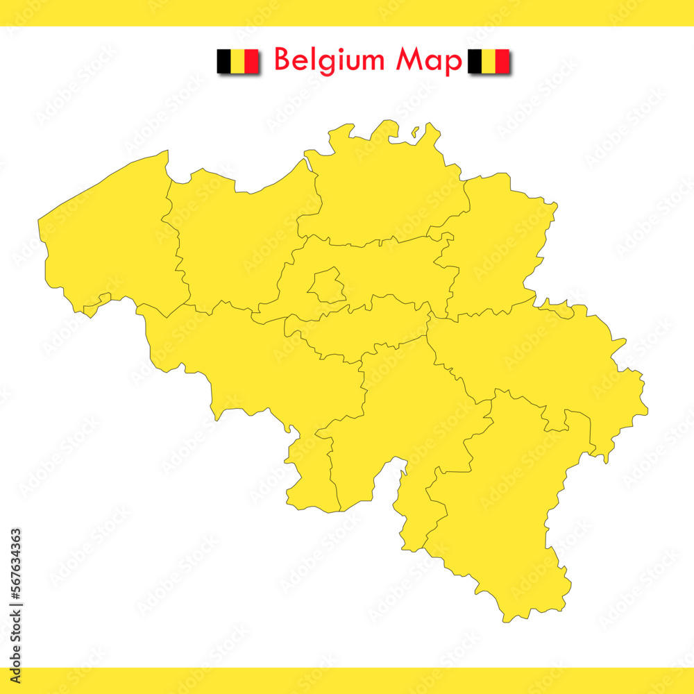 Yellow Belgium map vector with separate cities and territories. Yellow Belgium map vector with separate cities and territories.