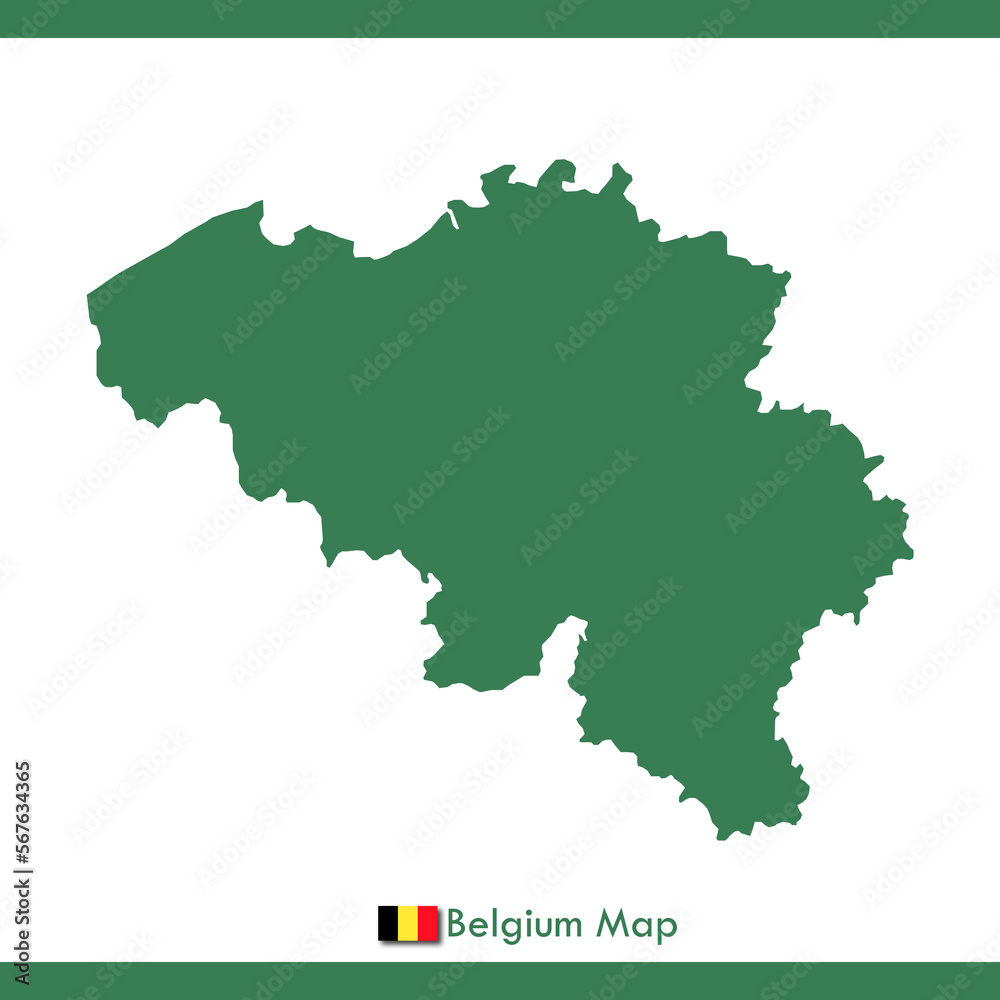 Green Belgium Map Vector With National Flag