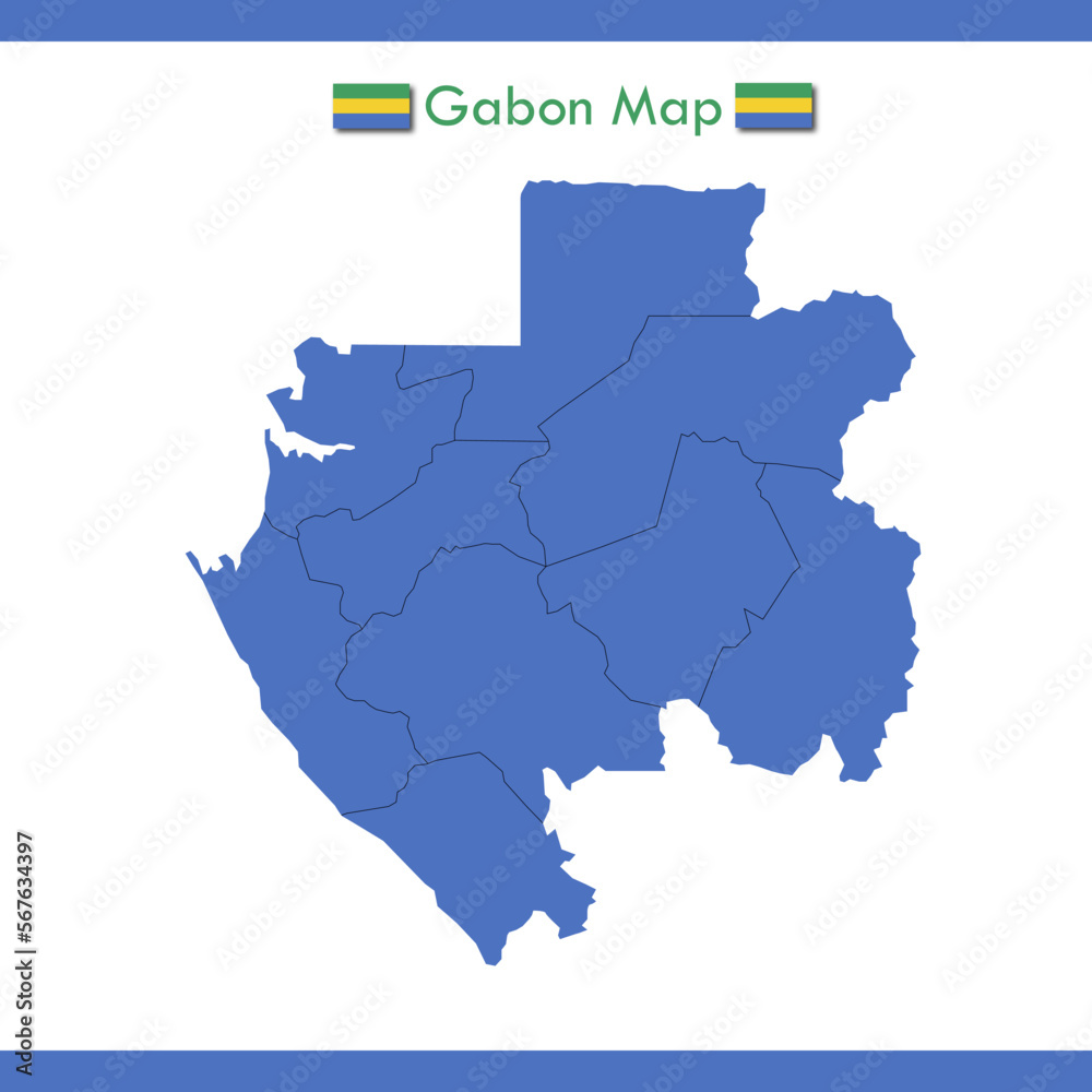 vector blue gabon guinea map separating each city and territory separately