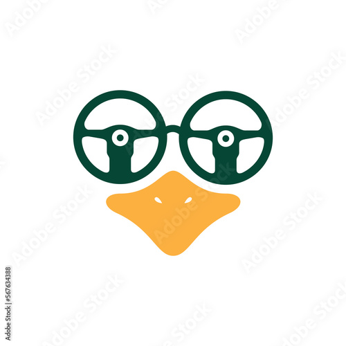 steering wheel duck face animal poultry beak logo design vector icon illustration