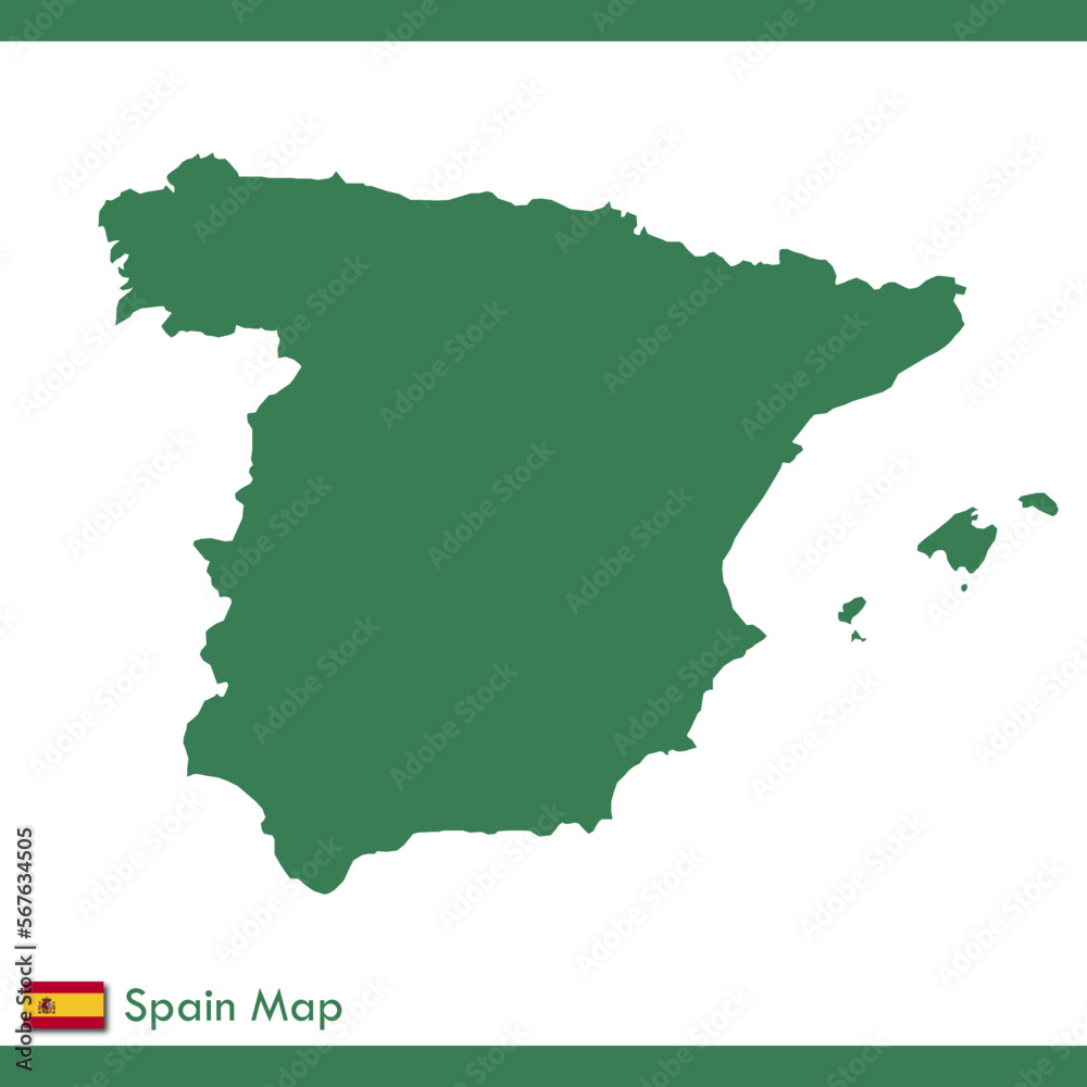 green spain map vector with national flag