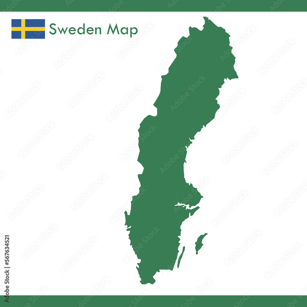 Green Sweden Map Vector With National Flag