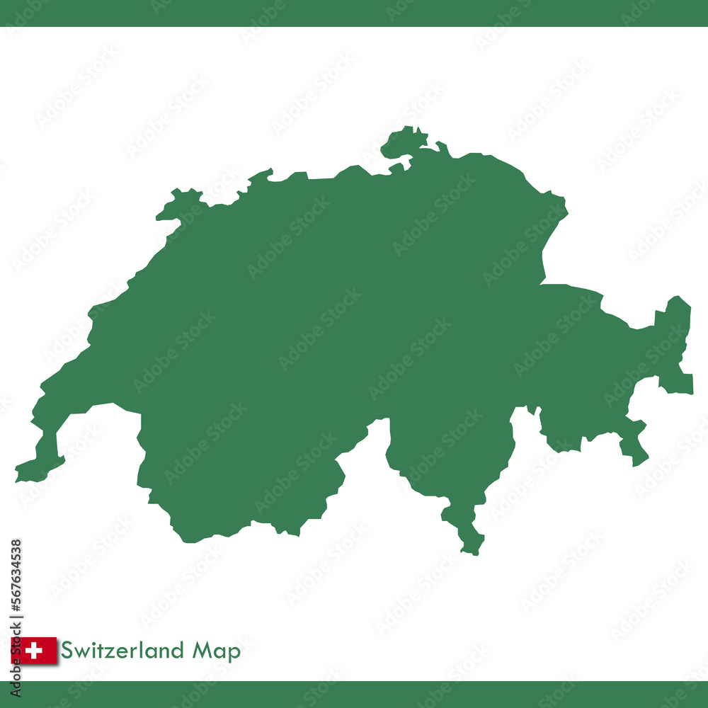 green switzerland map vector with national flag