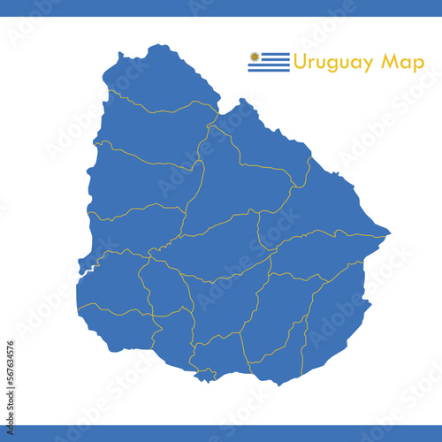 vector blue uruguay map with separate cities and territories