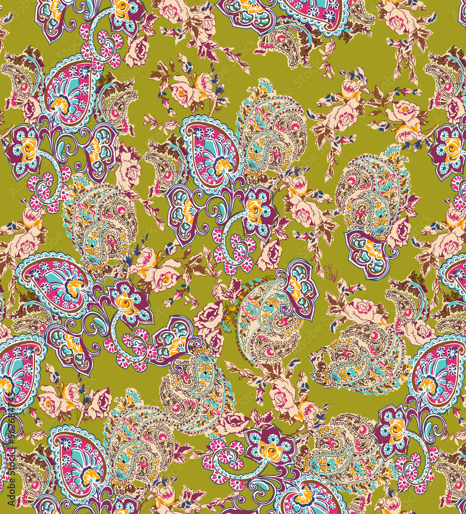 Colorful Paisley wallpaper. Vector Indonesian batik. Bright classic