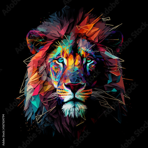 Colorful digital art of lion face 