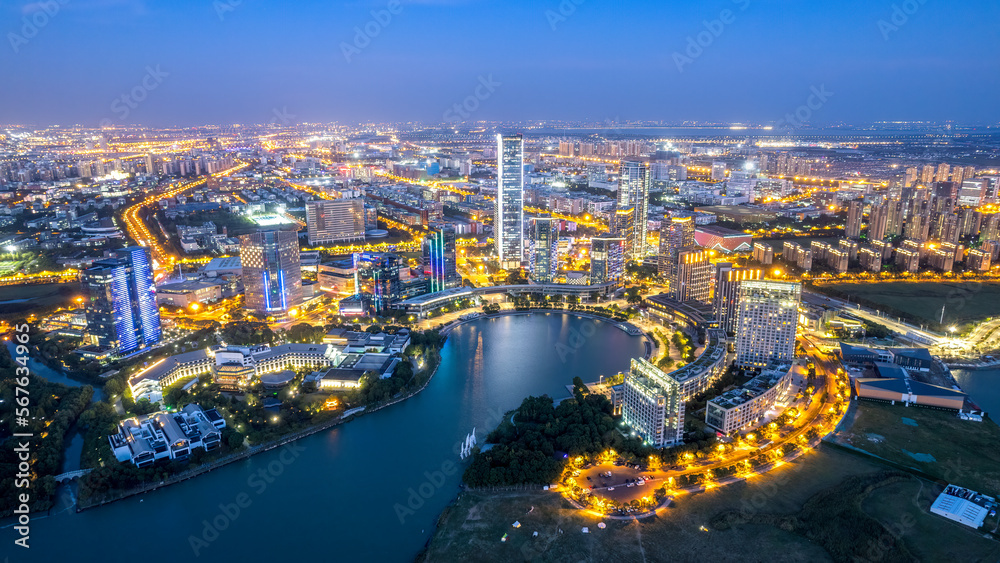 Obraz premium Aerospace Suzhou Urban Architecture Skyline Night Scenery