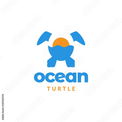ocean turtle sunset flat modern rescue save future logo design vector icon illustration