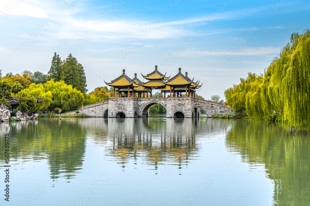 Aerial photograph of Chinese garden landscape in Yangzhou Aerial photograph of Chinese garden landscape in Yangzhou