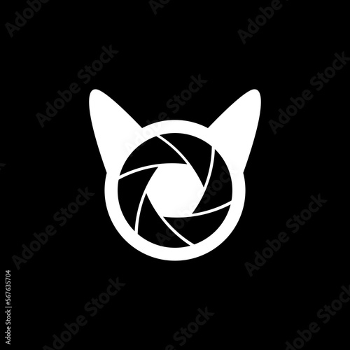 photography camera lens shutter with pets cat dog simple modern logo design vector icon illustration