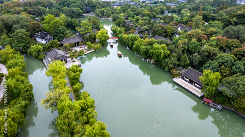 Aerial photograph of Chinese garden landscape in Yangzhou