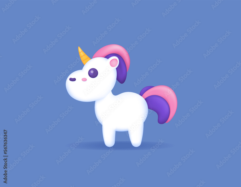 Obraz premium 3d illustration of unicorn. a funny, cute, and adorable horse character. fantasy animals. 3d vector design and realistic. graphic elements