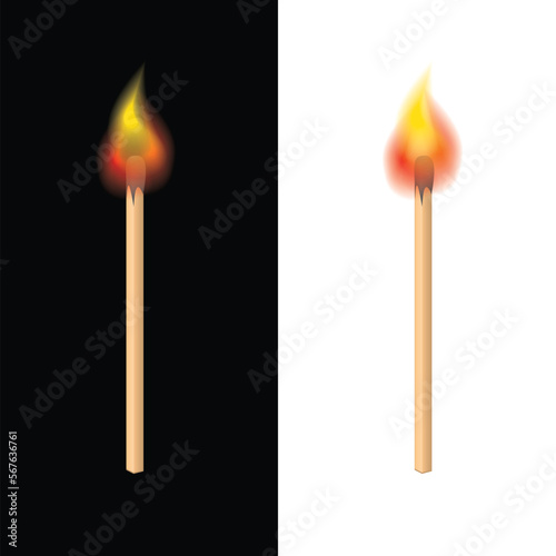 Realistic matches isolated on a white and black background