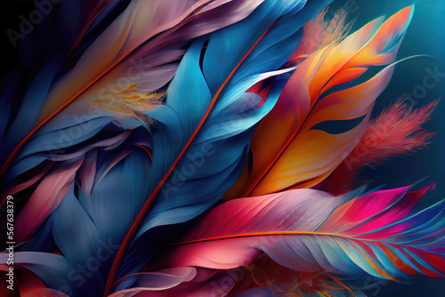 Close-up of colorful feathers as abstract background wallpaper design (Generative AI) © Robert Kneschke