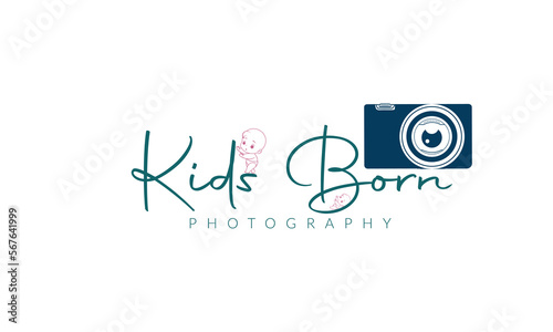 New Born photography unique studio logo, camera with little baby newborn photography signature logo Template.