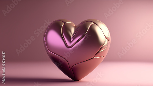 Glossy modern heart with nice scuplted details on empty pinkish background. Valentine’s day fictitious generative Ai photo