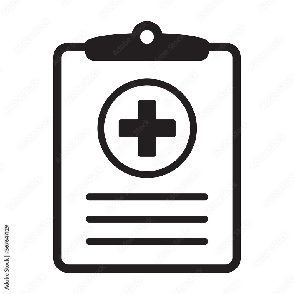 Medical history icon, medical report symbol. Health care clipboard icon. Medical card icon. Medical history icon, medical report symbol. Health care clipboard icon. Medical card icon.