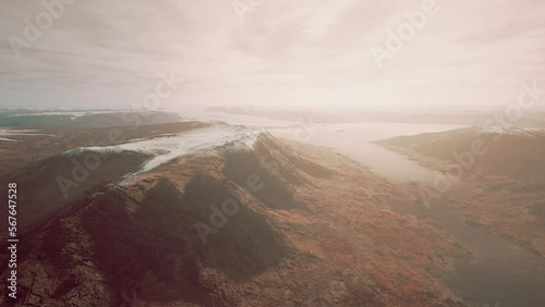 Aerial Drone Panorama view of mountains in Icealand photo