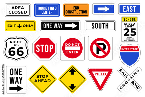 Road Signs. Orientation on the highway for drivers. Vector illustration