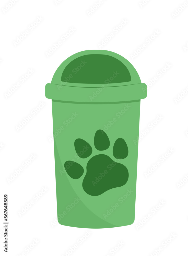 Trash can for dog poop. Green trash can. Flat, cartoon, vector Trash can for dog poop. Green trash can. Flat, cartoon, vector
