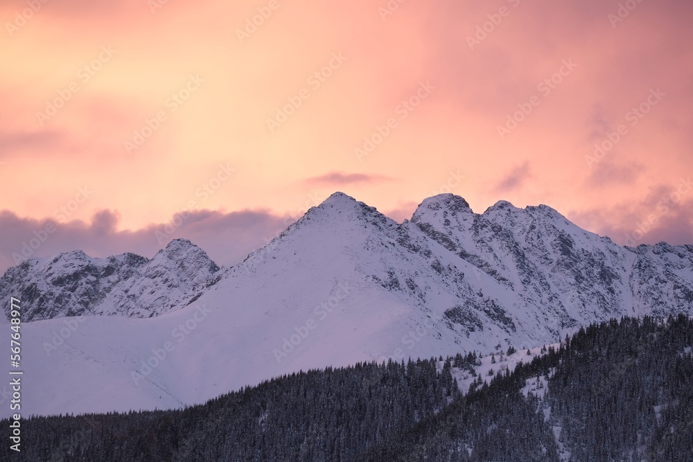 Beautiful sunrise views from Nosal Peak in Tatras Mountains, Poland