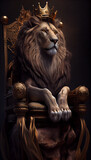Royal lion sitting on a throne, generative ai
