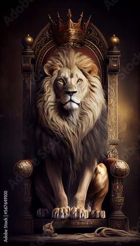 Royal lion sitting on a throne  generative ai