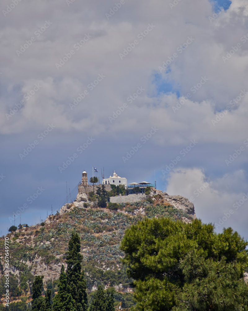 Saint George chapel on Lycabettus hill in the center of Athens. Travel in Greece.