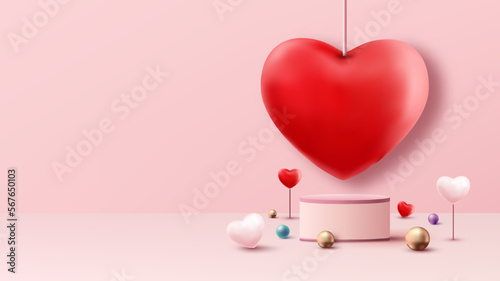 3D realistic pink podium pl...