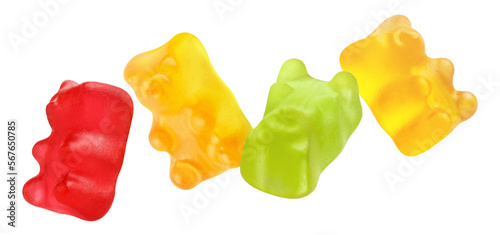 Flying jelly gummy bears cut out photo