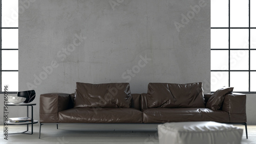 Ambiente interno di design moderno con divano di lusso in pelle stile italiano in abitazione di milano  photo
