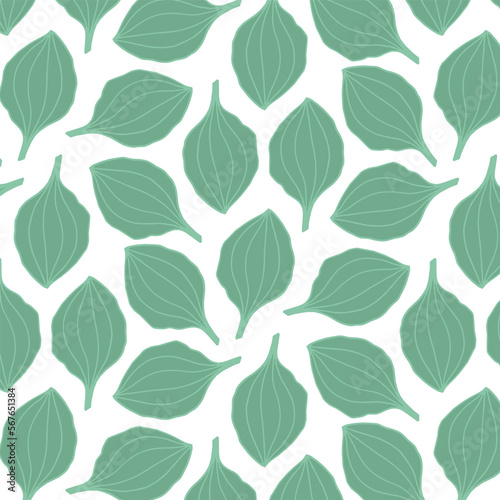 Green background with plantain leaves, seamless pattern. Decorative background for wrapping paper, wallpaper, textile, greeting cards and invitations.