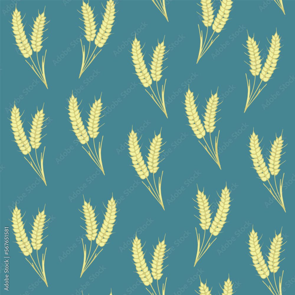 Wheat spikelet seamless pattern on the blue background. Decorative background for wrapping paper, wallpaper, textile, greeting cards and invitations. Wheat spikelet seamless pattern on the blue background. Decorative background for wrapping paper, wallpaper, textile, greeting cards and invitations.
