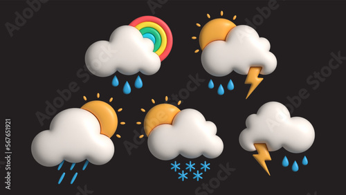 Set Collection of Stylish 3D Weather Icons for Modern Design