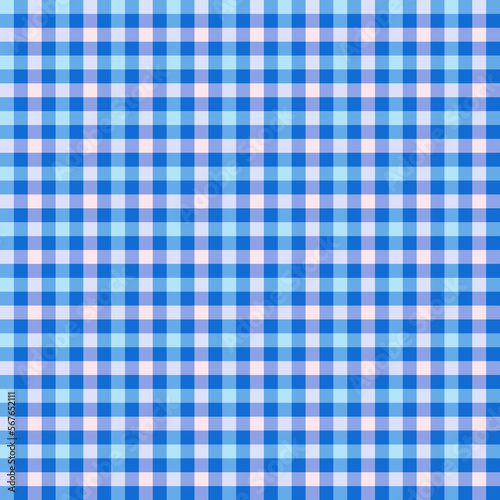 Seamless blue checkered plaid fabric pattern texture. Stripes crossed horizontal and vertical lines.Seamless checkered picnic pattern