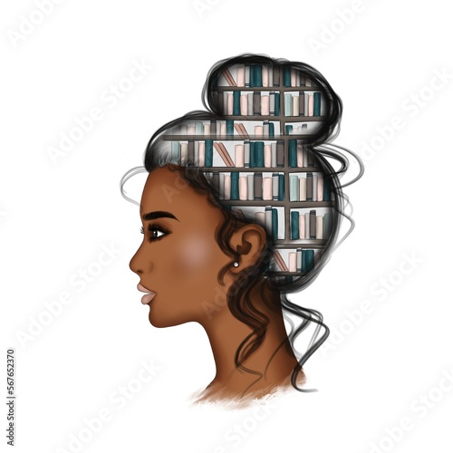 African American Girl Reading Is My Therapy Drawn Illustration	