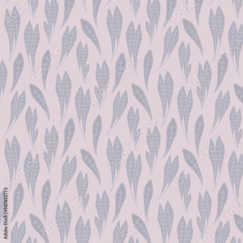 Pink grey delicate background with leaves, seamless pattern. Decorative background for wrapping paper, wallpaper, textile, greeting cards and invitations.