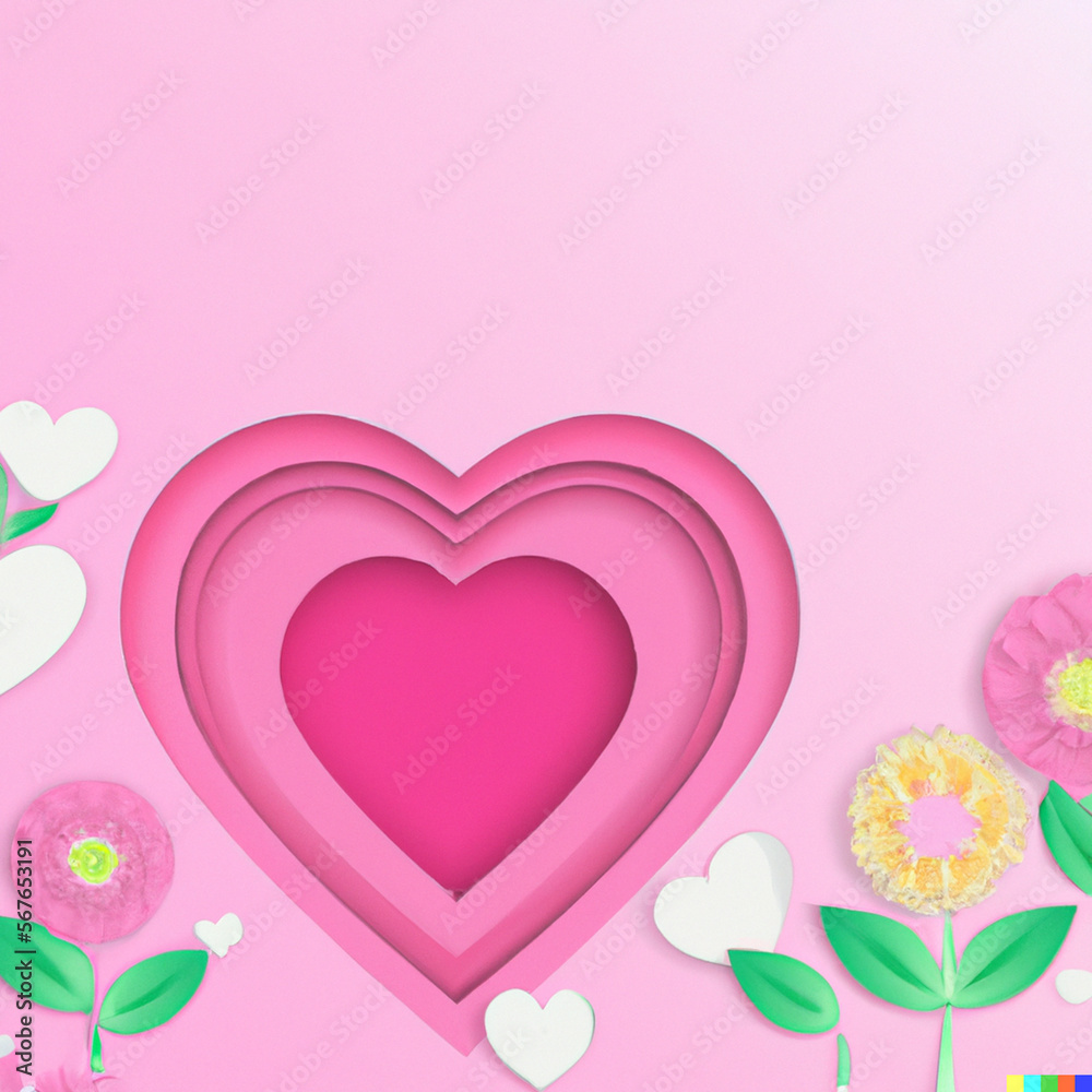 Paper Cut Love Heart and Flowers Valentine's Day Background Created with generative AI technology Paper Cut Love Heart and Flowers Valentine's Day Background Created with generative AI technology