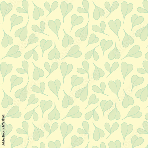 Light yellow background with with light green leaves. Decorative seamless pattern for wrapping paper, wallpaper, textile, greeting cards and invitations.