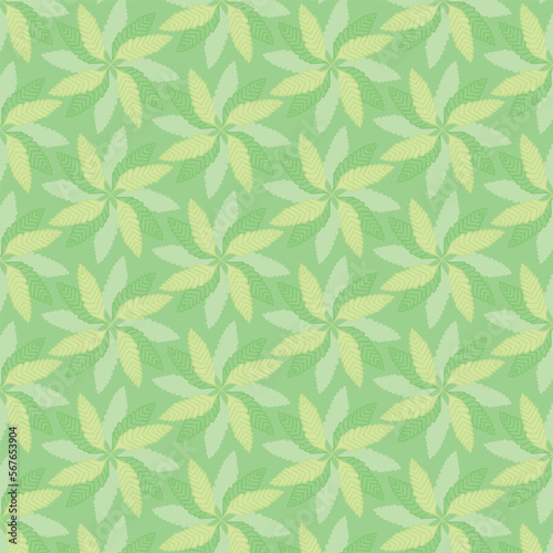 Green geometric background with vegetal pattern. Decorative seamless pattern for wrapping paper, wallpaper, textile, greeting cards and invitations.