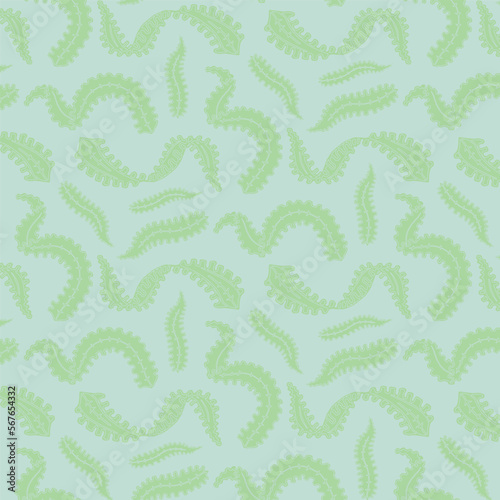 Light green background with seaweed, seamless pattern. Decorative background for wrapping paper, wallpaper, textile, greeting cards and invitations.