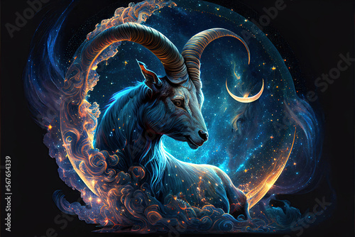 Capricorn Zodiac Sign, Horoscope Symbol, Magic Astrology Goat, Generative AI Illustration photo