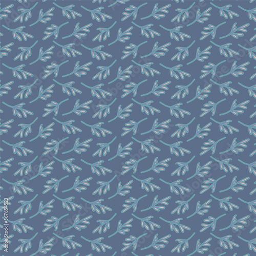 Deep blue background with blue leaves. Decorative seamless pattern for wrapping paper, wallpaper, textile, greeting cards and invitations.