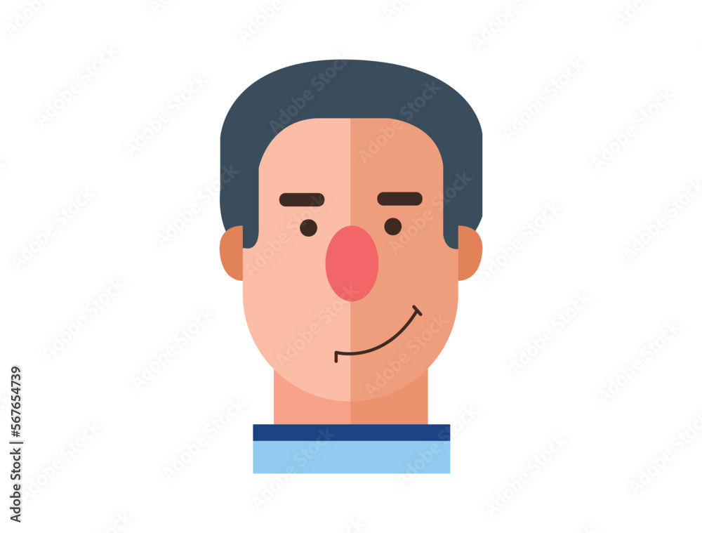 Profile Icon Male Head. Face Flat Design Vector Illustration. Perfect for coloring book, textiles, icon, web, painting, books, t-shirt print. 