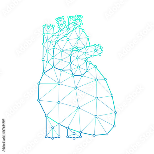 Human Heart Blood Circulatory System Polygonal Low Poly Triangulated Mesh Connect Dots Medical Logo Icon, Line Art Isolated on White Background