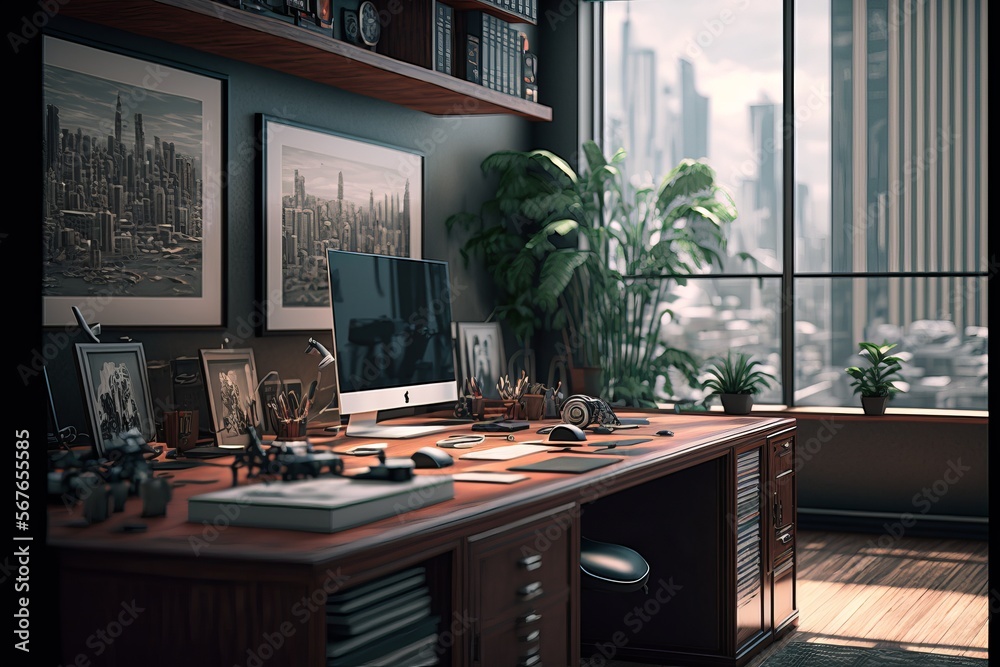 modern office interior with desk modern office interior with desk