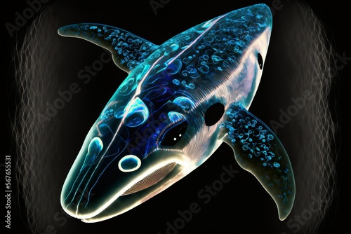 ranslucent bioluminescent transparent crystal animal face, wallpaper background whale photo